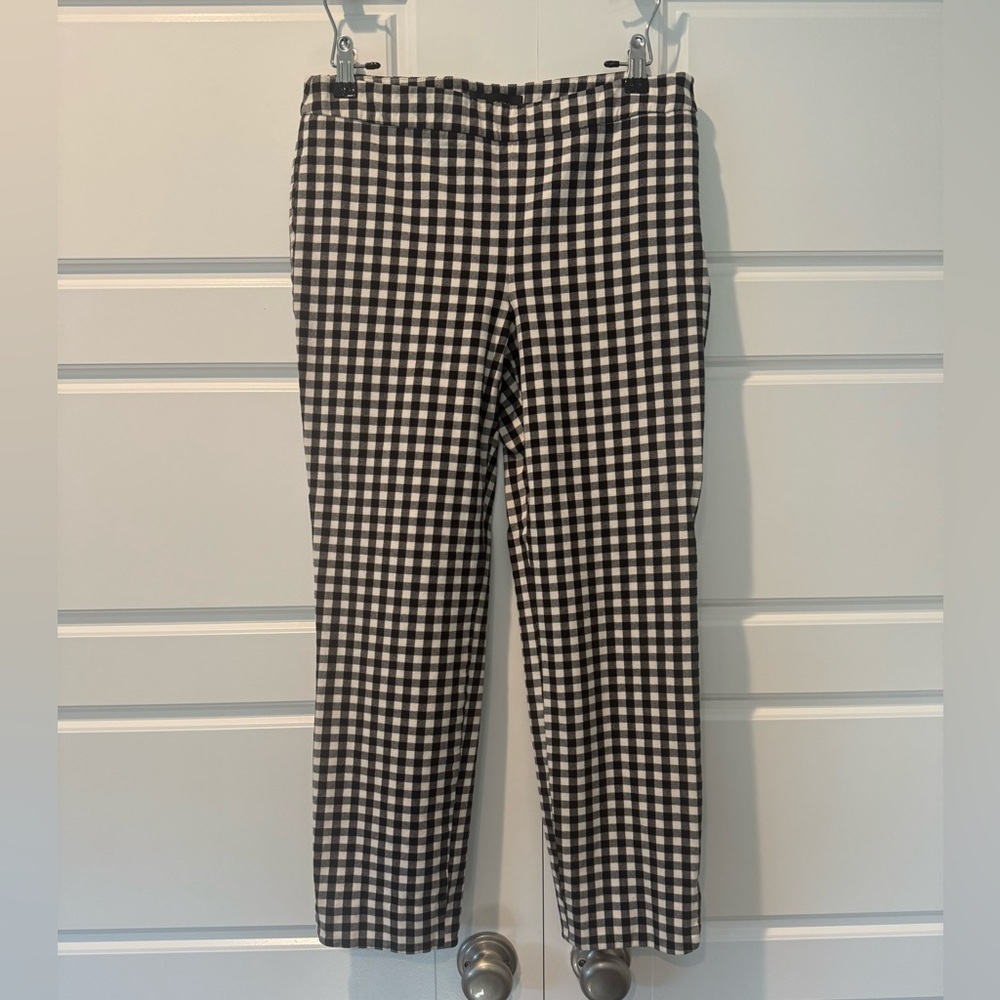 Talbots Chatham Ankle Gingham Plaid White & Black Pull on Trouser Size 6 Women
